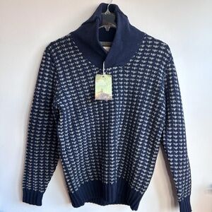 Frederik Anderson Copenhagen Cowl Neck Shawl Navy and White Sweater